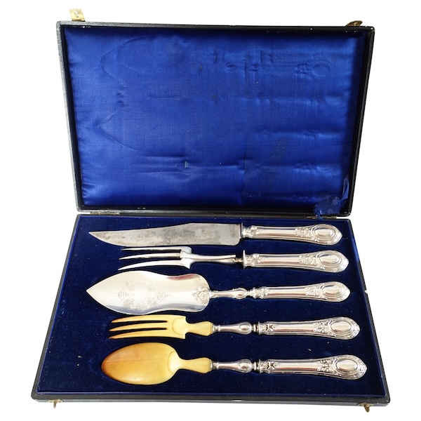 Sterling silver and ivory serving set, Louis XVI style, Napoleon III production circa 1860