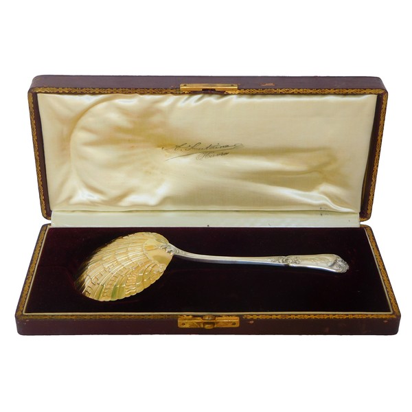 Sterling silver & vermeil strawberry serving spoon, Louis XV style, Laparra & Gabriel