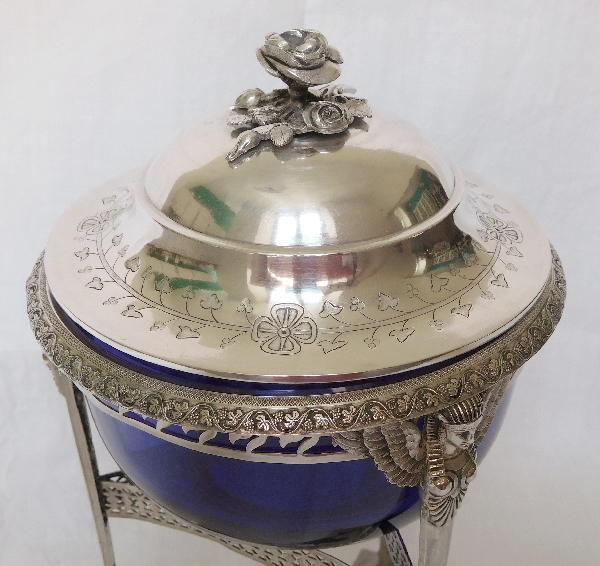 Antique French sterling silver sugar pot / candy bowl / drageoir, Empire Return from Egypt