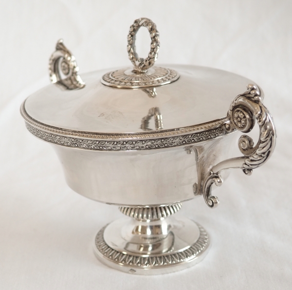 Antique French sterling silver Empire drageoir / candy box, early 19th century