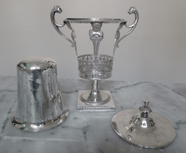 Antique French sterling silver drageoir or sugar bowl, Empire period (1798 - 1809)