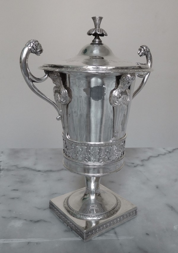 Antique French sterling silver drageoir or sugar bowl, Empire period (1798 - 1809)