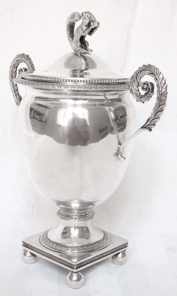 Antique French sterling silver drageoir, candy box or sugar bowl, early 19th century