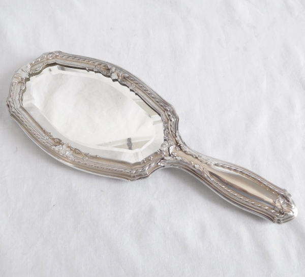 Louis XVI style sterling silver mirror, crown of count engraved, late 19th century production