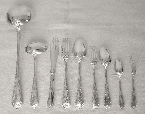 Puiforcat : set of 6 sterling silver snales forks, Transition style Pompadour pattern