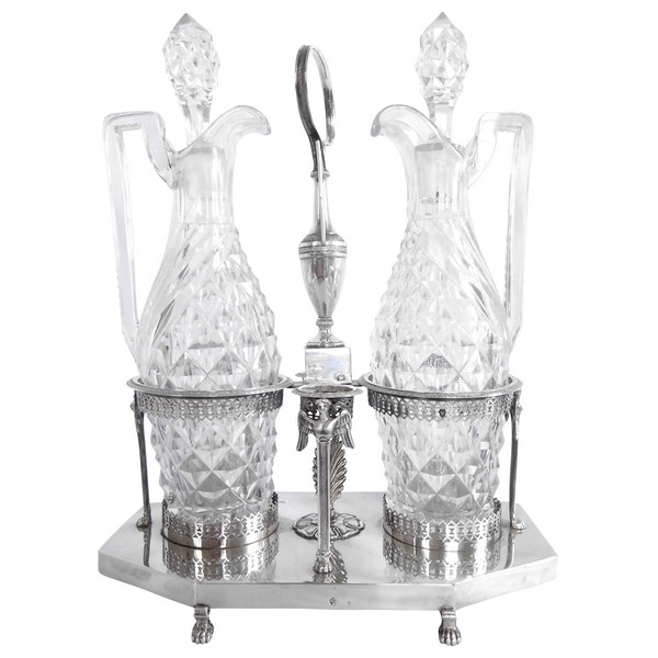 Empire sterling silver oil and vinegar set, French Rooster hallmark (1798 - 1809)