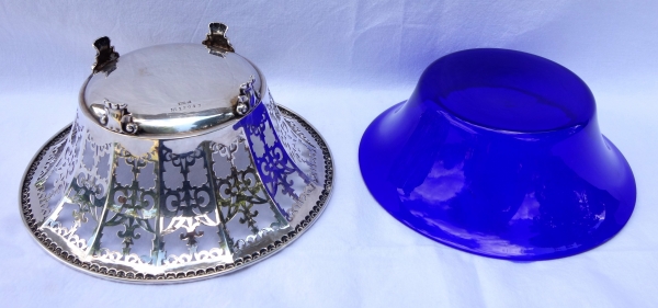 Empire style sterling silver and cobalt blue crystal crackers / candy bowl