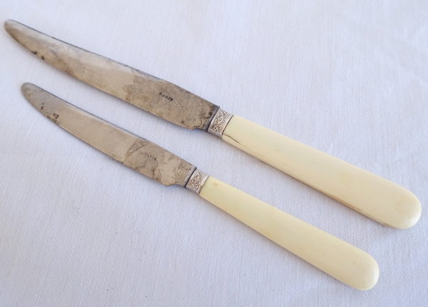 36 Louis XVI knives, ivory handle, sterling silver collar