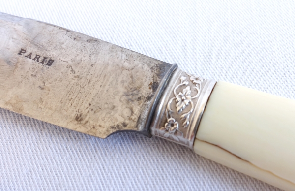 36 Louis XVI knives, ivory handle, sterling silver collar