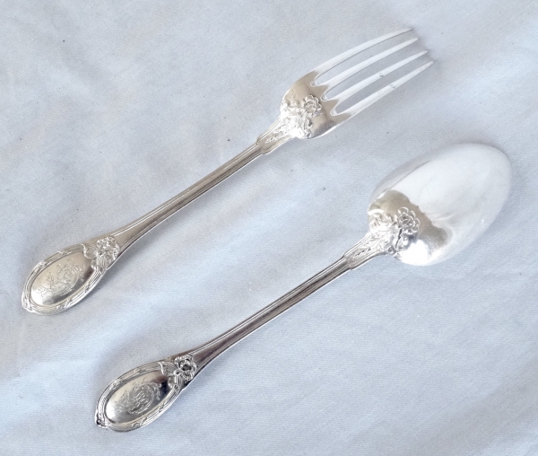 Louis XVI style sterling silver flatware for 18 : 36 pieces - silversmith Henin & Cie