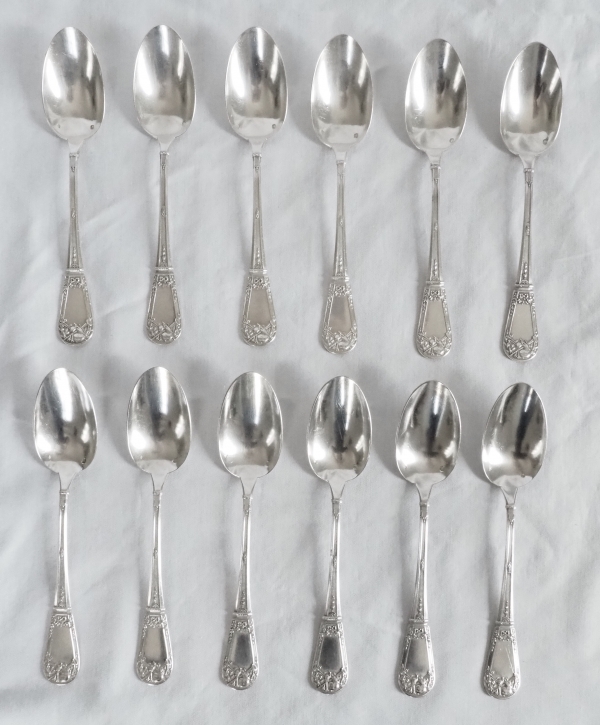 Paul Canaux : Louis XVI style sterling silver flatware for 12 - 60 pieces - late 19th century