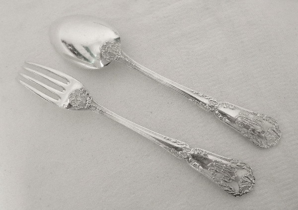 Puiforcat : Antique French sterling silver flatware for 12, Transition Louis XV-Louis XVI style