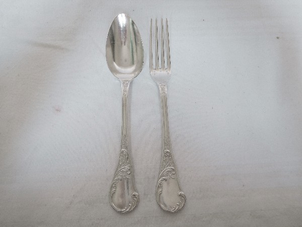 Antique French sterling silver flatware - 72pcs - Rococo style, Pierre Queille, circa 1840