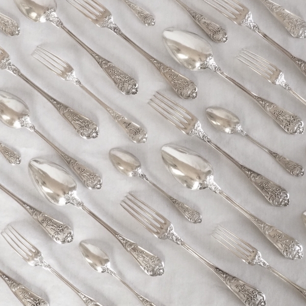 Henri Soufflot : Louis XV style sterling silver flatware for 12 - late 19th century