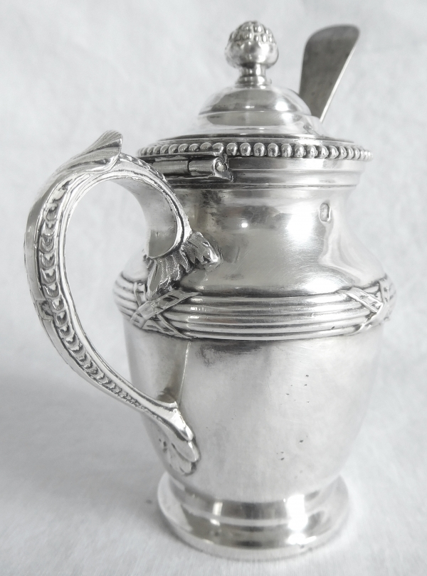 Louis XVI style sterling silver mustard pot, coat of arms engraved