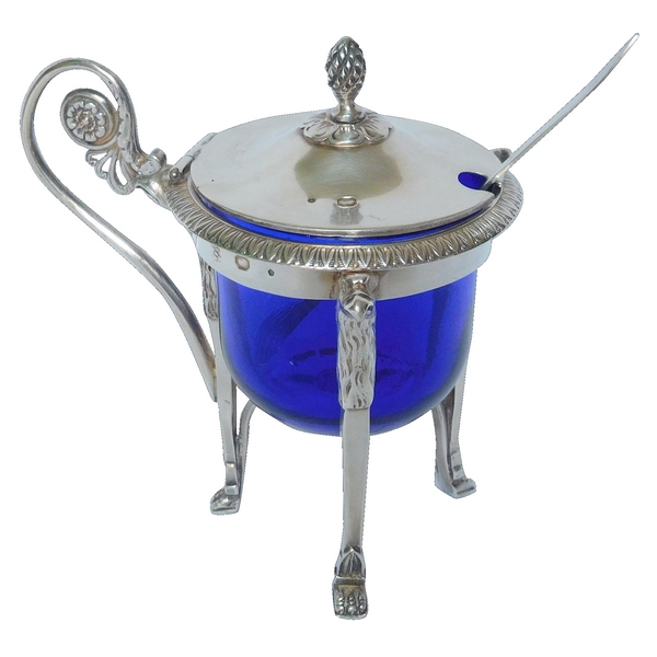 Antique French Empire sterling silver mustard pot, early 19th century (1809)
