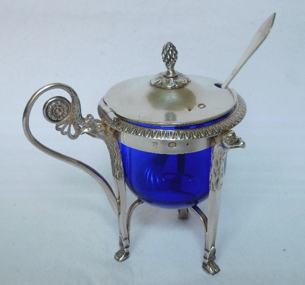 Antique French Empire sterling silver mustard pot, early 19th century (1809)