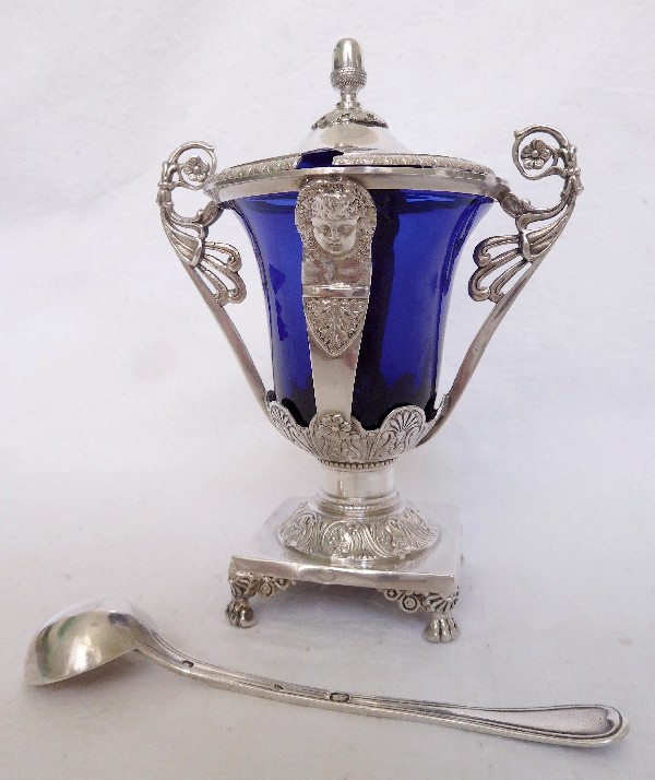 Antique French Empire sterling silver mustard pot, early 19th century (1819)