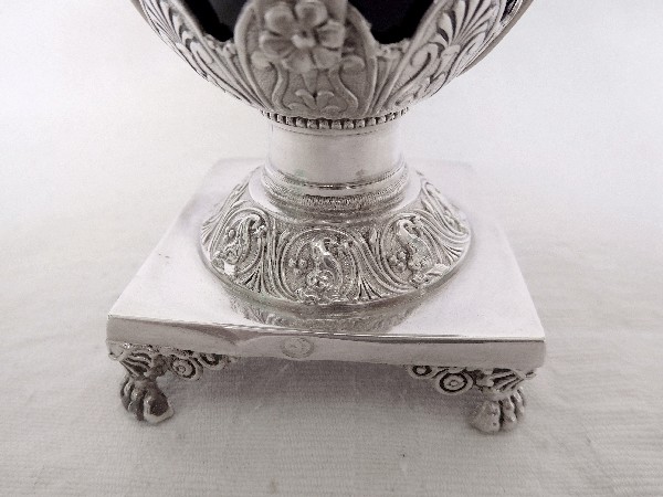 Antique French Empire sterling silver mustard pot, early 19th century (1819)