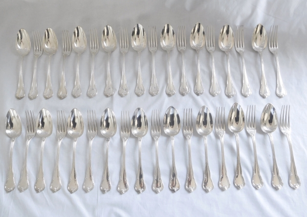 Sterling silver cutlery set, duke crown engraved, silversmith Odiot / Hénin - 113 pieces