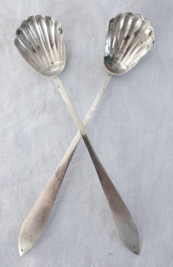 Paire de cuillères en argent massif pour moutardiers, époque début XIXe siècle