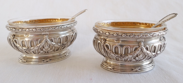 Puiforcat : pair of sterling silver & vermeil salt cellars, Suffren pattern - Louis XVI style