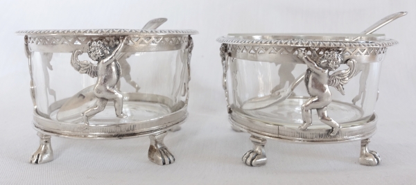 Pair of Empire sterling silver salt cellars, early 19th century production