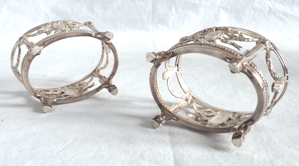 Pair of Louis XVI style sterling silver salt cellars & blue Baccarat glass