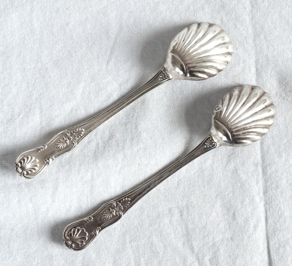Pair of Louis XVI style sterling silver salt cellars & blue Baccarat glass