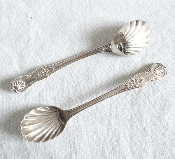 Pair of Louis XVI style sterling silver salt cellars & blue Baccarat glass