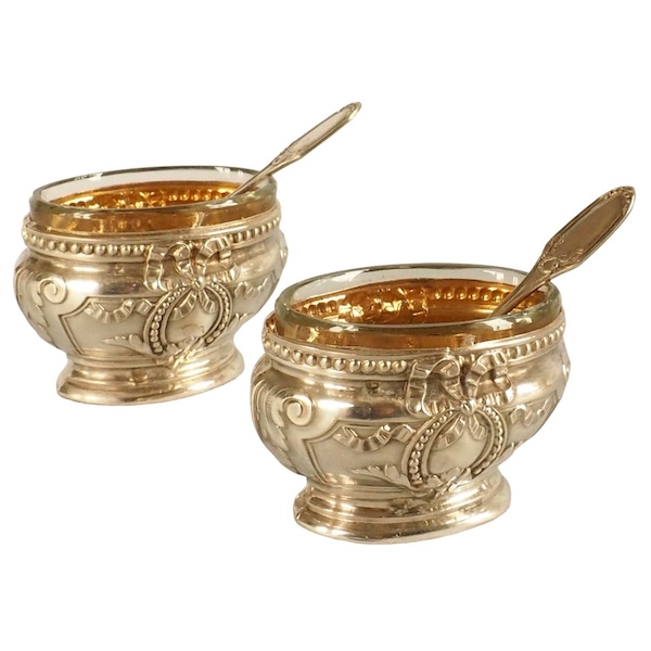 Pair of Louis XVI style sterling silver and vermeil salt cellars