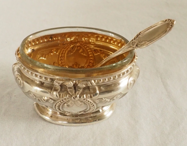 Paire de salerons de style Louis XVI en argent massif et vermeil, poinçon Minerve