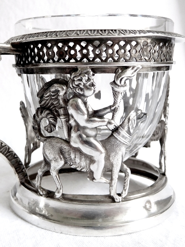 Pair of Empire sterling silver double salt cellars, allegory of Faithful Love, early 19th century