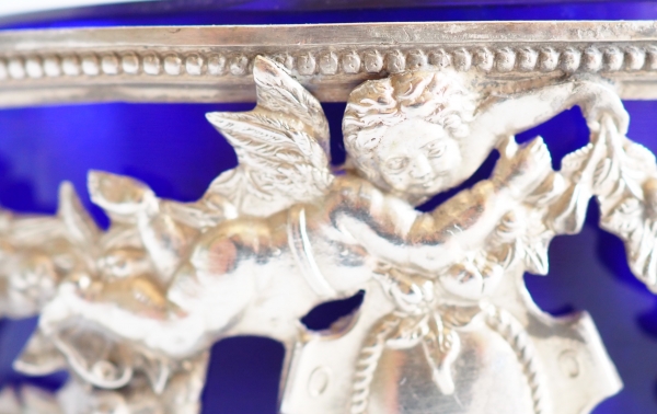 Paire de salières doubles en argent massif aux putti, style Louis XVI - poinçon Minerve