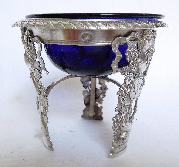 Pair of Empire sterling silver and blue crystal salt cellars