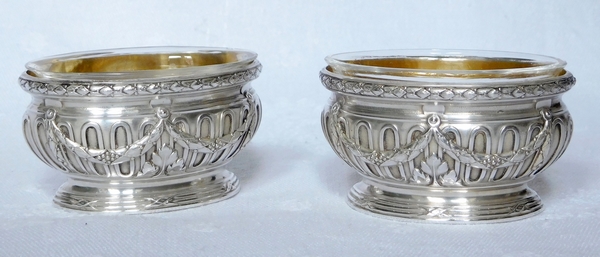 Puiforcat : pair of sterling silver and vermeil Louis XVI style salt cellars