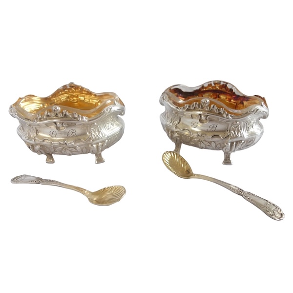 Puiforcat : paire de salières en argent massif modèle Pompadour - poinçon Minerve