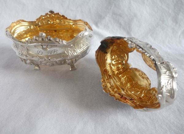 Puiforcat : paire de salières en argent massif modèle Pompadour - poinçon Minerve