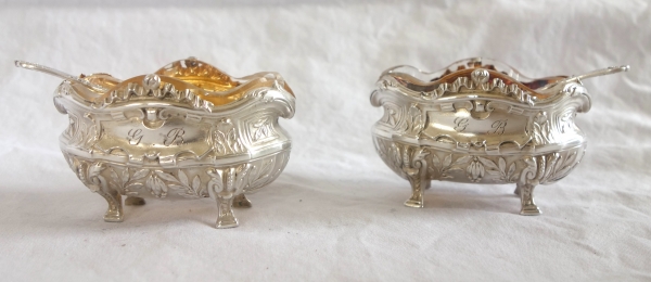 Puiforcat : paire de salières en argent massif modèle Pompadour - poinçon Minerve