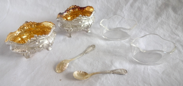 Puiforcat : paire de salières en argent massif modèle Pompadour - poinçon Minerve
