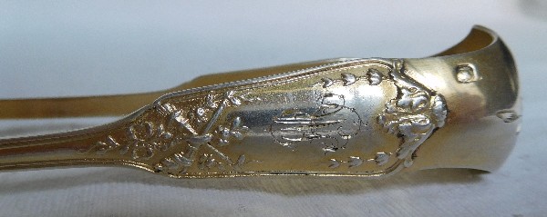 Antique French sterling silver sugar tongs, late 19th century, Louis XVI style