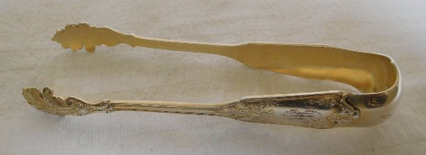 Antique French sterling silver sugar tongs, late 19th century, Louis XVI style