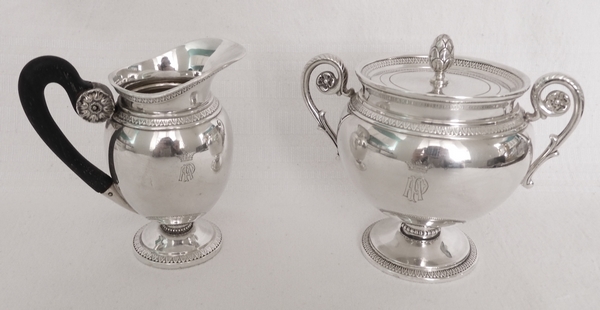 Puiforcat : Empire style sterling silver milk jug, Marquis crown engraved