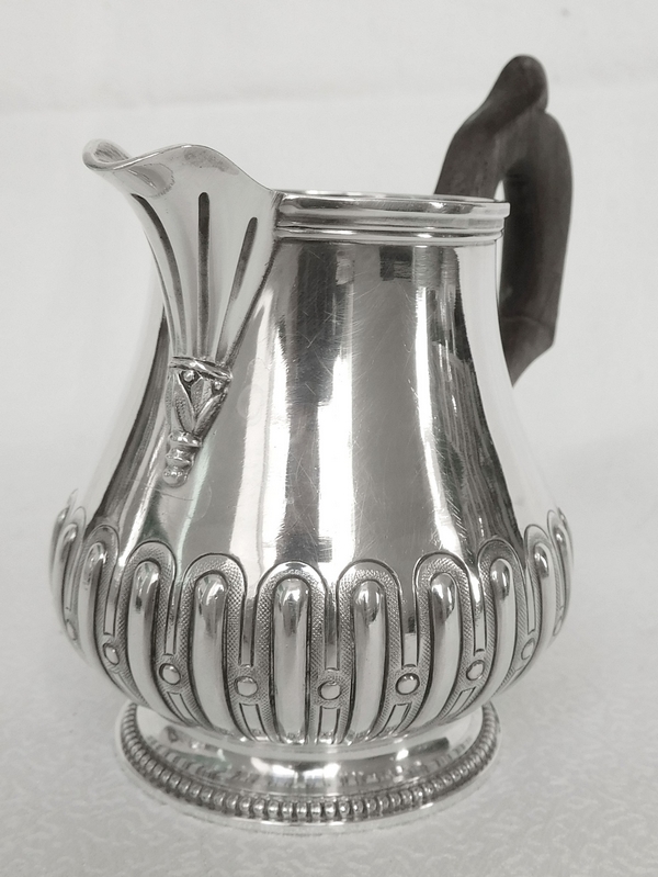 Sterling silver Regency style milk jug, ebony handle, late 19th century