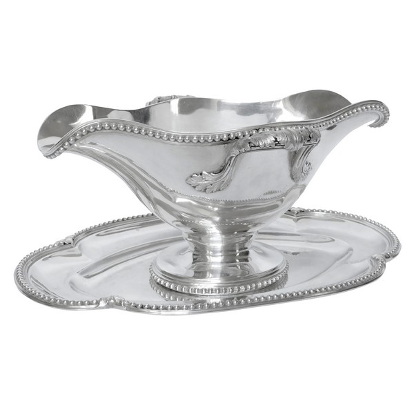 Sterling silver Louis XVI style sauceboat / gravy boat, 19th century