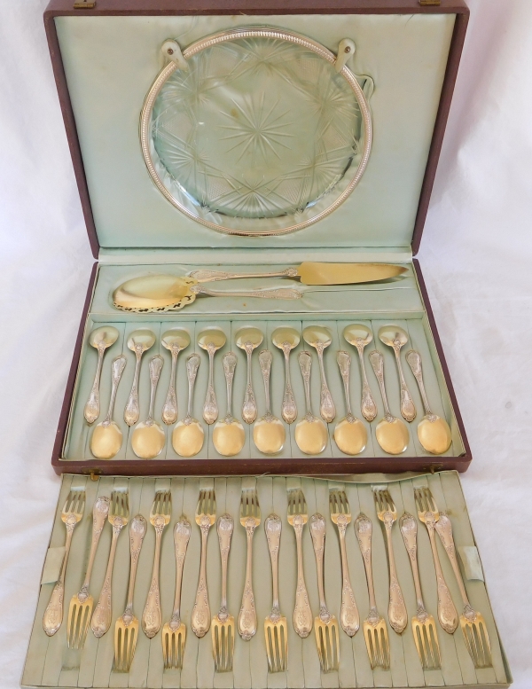 Louis XV style sterling silver & vermeil icecream set for 18 guests