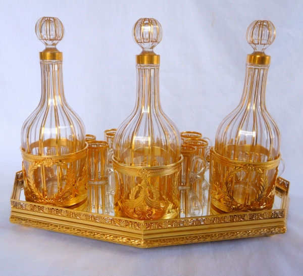 Vermeil and Baccarat crystal Empire style liquor set - silversmith Risler & Carre