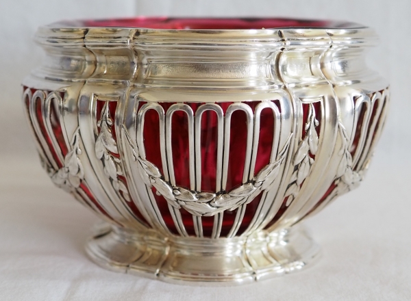 Sterling silver, vermeil and Baccarat crystal Louis XVI style sugar bowl