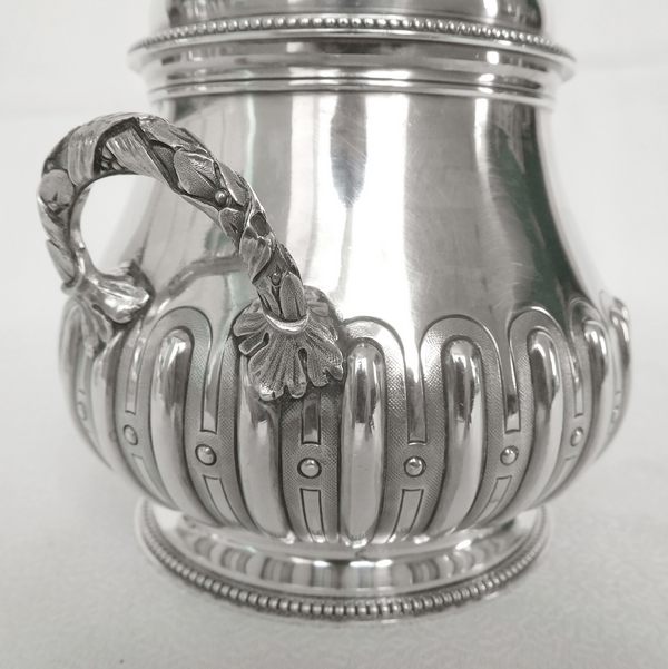 Sterling silver & vermeil Regency style sugar pot, ebony handle, late 19th century