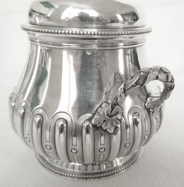 Sterling silver & vermeil Regency style sugar pot, ebony handle, late 19th century